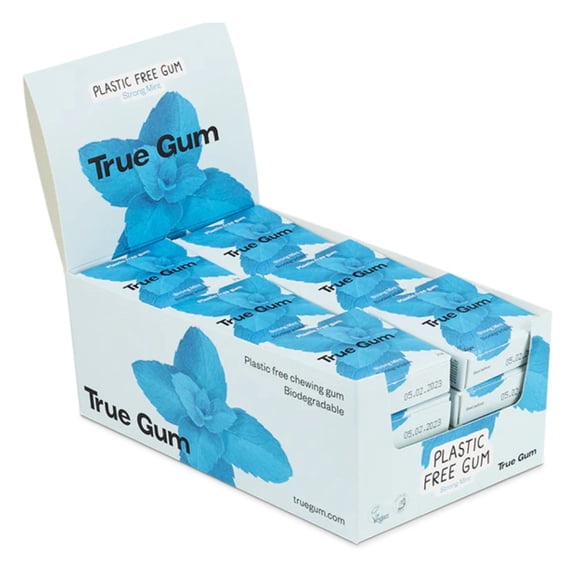 True Gum Chewing Gum Strong Mint Plastic Free 21g (Box of 24)