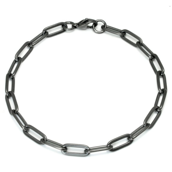 True Gunmetal Grey Titanium 5MM Paper Clip Link Bracelet 10"