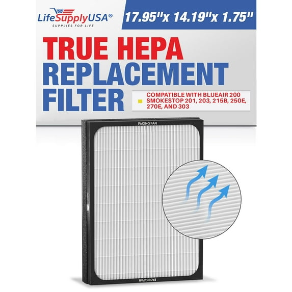 True HEPA Air Cleaner Filter Replacement Compatible with Blueair 200 SmokeStop 201, 203, 215B, 250E, 270E, and 303 Air Cleaners by LifeSupplyUSA (1 Pack) - 1-Pack