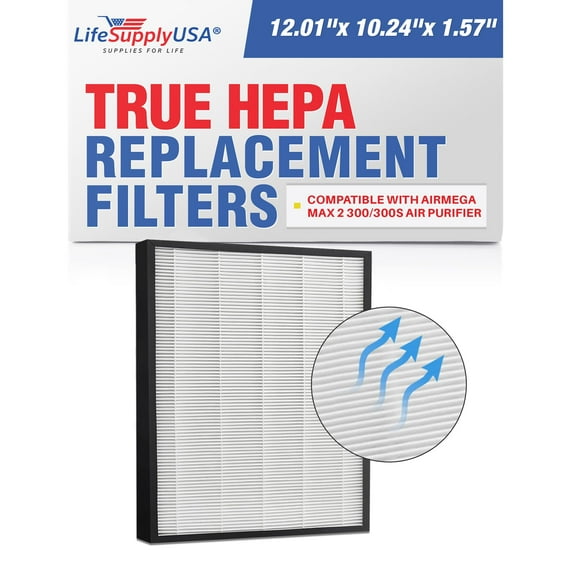 LifeSupplyUSA True HEPA Filter Replacement Compatible with AIRMEGA Max 2 300/300S Air Purifier