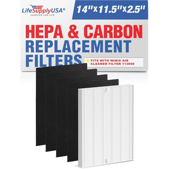 LifeSupplyUSA Complete Replacement Filter Set (1 True HEPA Air Cleaner Replacement Filter + 4 Carbon Filters) Compatible with Winix Size 17 Air Purifiers