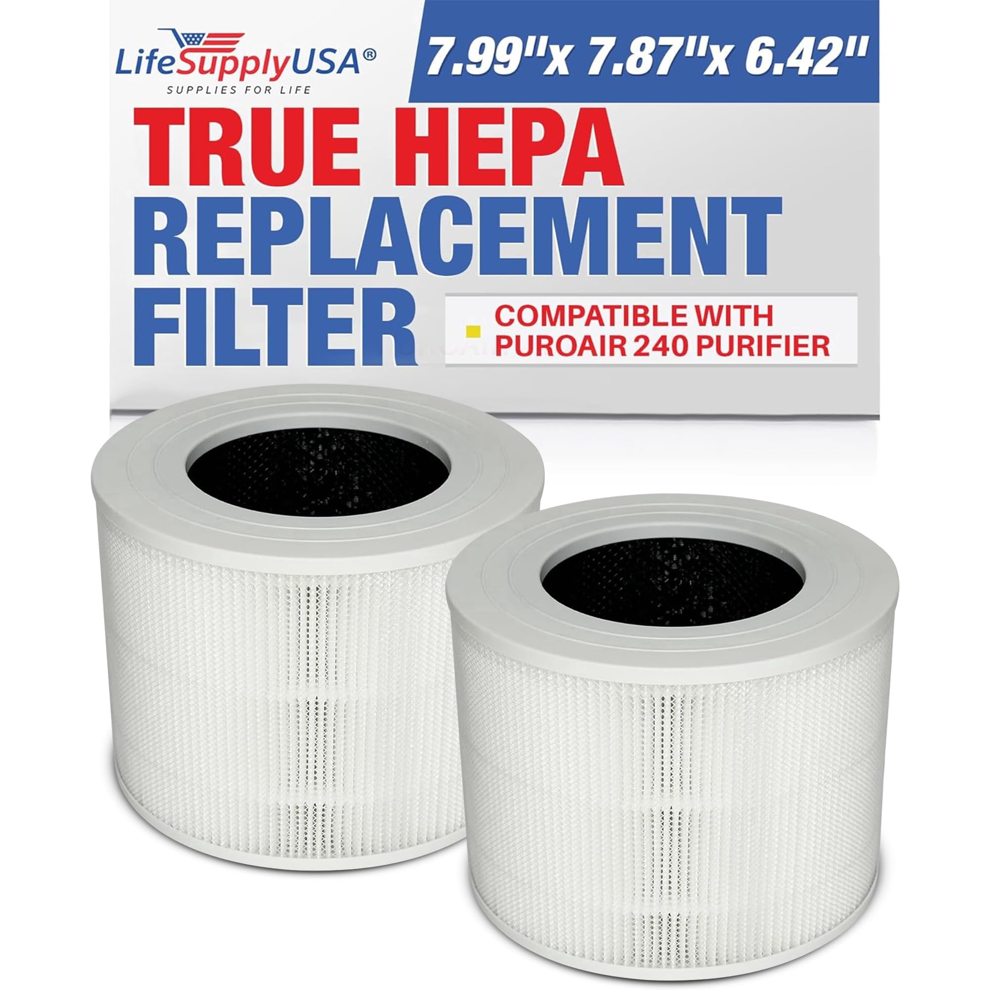 True HEPA Filter Replacement Compatible With PuroAir 240 Purifier by LifeSupplyUSA (2-Pack)