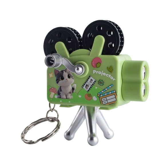 True Hand-Cranked Projector Keychain - Green Mini Movie Projector with Decorative Elements, for Kids Adults Movie Lovers Collectors