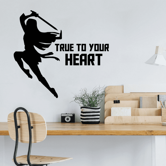 True To Your Heart - Disney Movie Princess Mulan Silhouette Self Motivation Inspirational Quote Vinyl Wall Art Sticker Decal Decoration Home Bedroom Classroom Nursery Living Room Size (18x20 inch)
