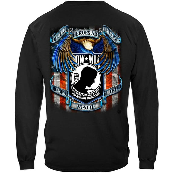 True Hero's's POW Mia Military 100% Cotton Black Long Sleeves T-Shirt X-Large