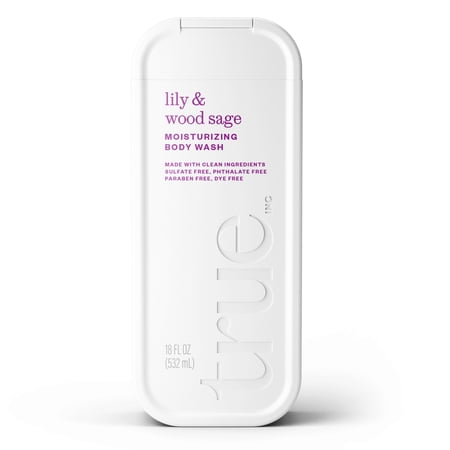 True Lily & Wood Sage Body Wash, Sulfate-Free, Moisturizing and Hydrating Formula for Women & Men, 18 fl oz