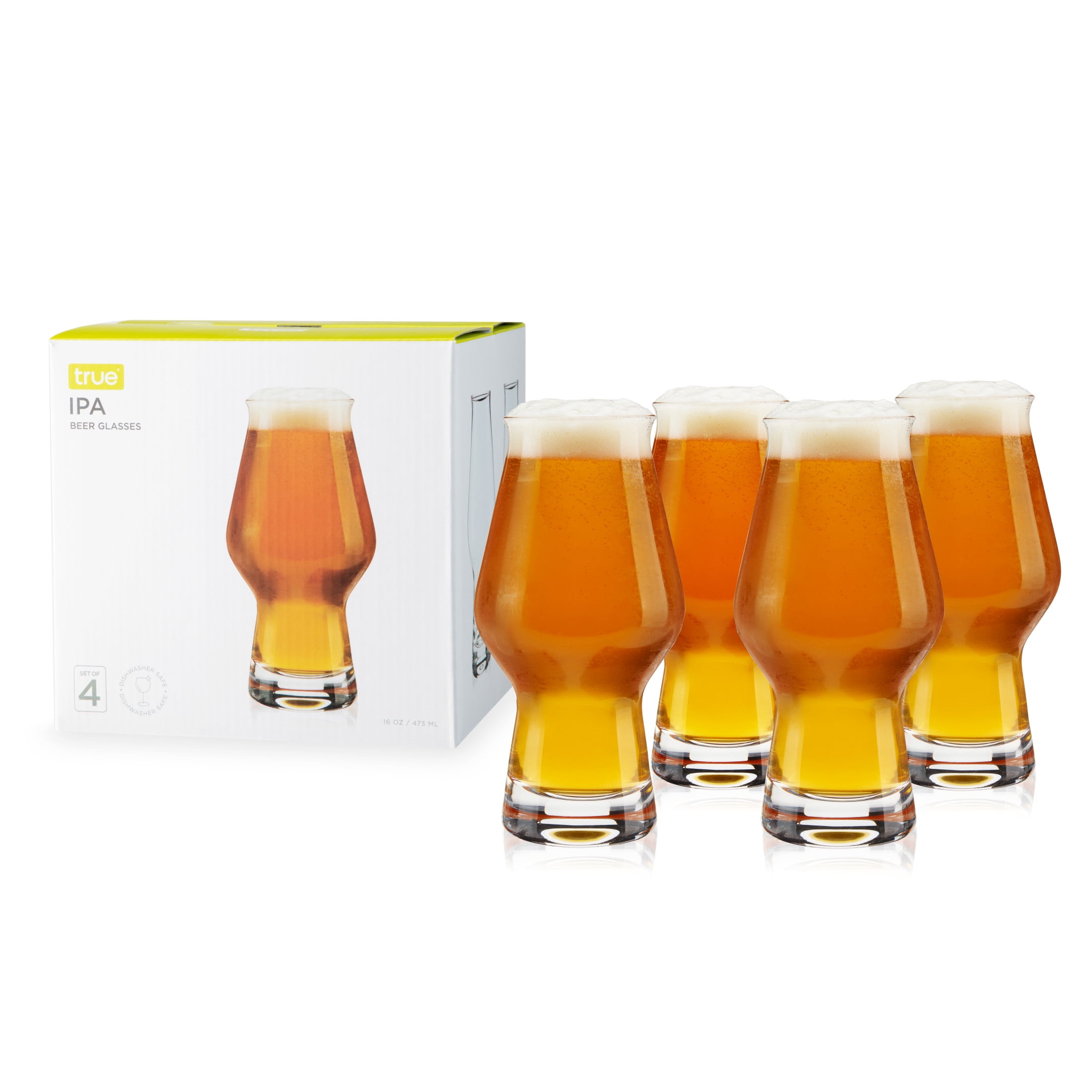 True Clear Glass IPA Beer Pint Glasses Set of 4
