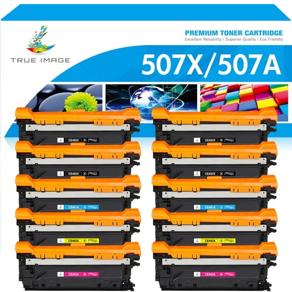 True Image 10-Pack Compatible Toner Cartridge for HP CE400X 507X Work with Enterprise 500 color M551dn M551xh MFP M575dn M575F M570dn Printer (4*Black,2*Cyan,2*Magenta,2*Yellow)