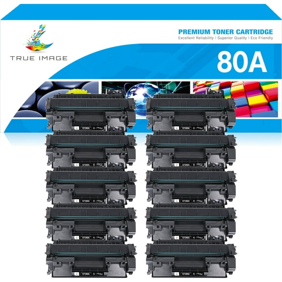 True Image 10-Pack Compatible Toner Cartridge for HP CF280A 80A LaserJet Pro M401a M401dn M401dw M401dne MFP M425dn M425dw Printer (Black)