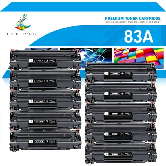 True Image 10-Pack Compatible Toner Cartridge with Chip for HP 83A CF283A LaserJet Pro M125 M126 M127 M128 M225 M201 Printer (Black)