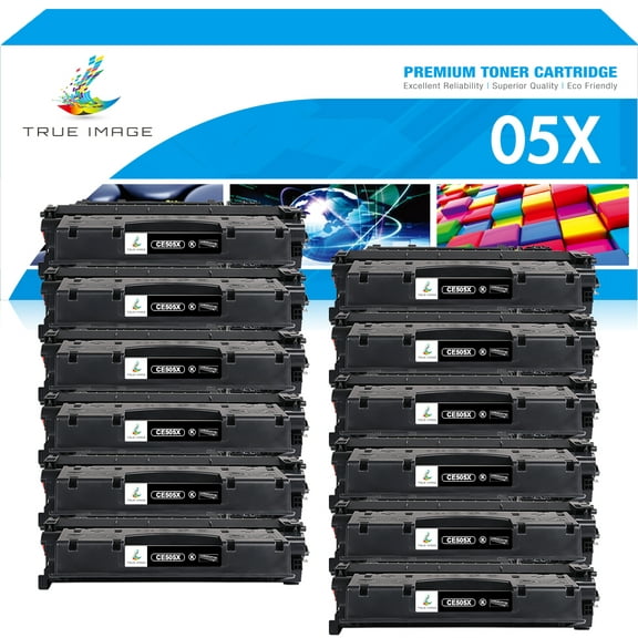 True Image 12-Pack Compatible Toner Cartridge for HP CE505X 05X Work with HP Laserjet 2053 2054 2055 2056 2057 P2050 P2055 P2055d P2055dn P2055x Printer Ink(Black)
