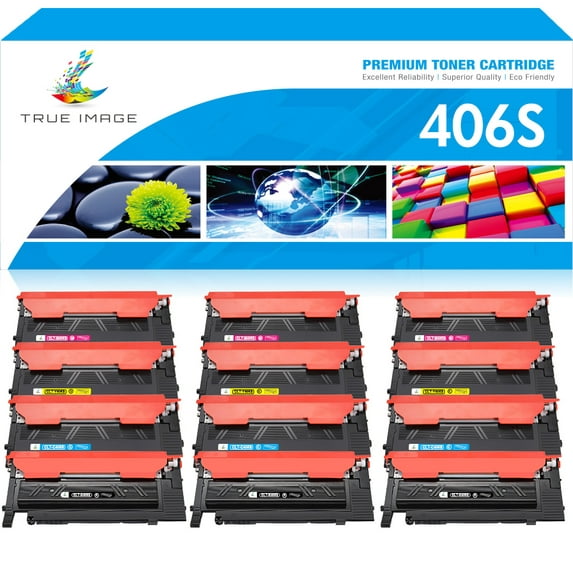 True Image 12-Pack Compatible Toner Cartridge for Samsung CLT-K406S 406S Work with CLP-360 CLX-3300 CLX-3305FW CLX-3306W CLX-3306FN Xpress C460W C410W Printer (3*Black,3*Cyan,3*Magenta,3*Yellow)