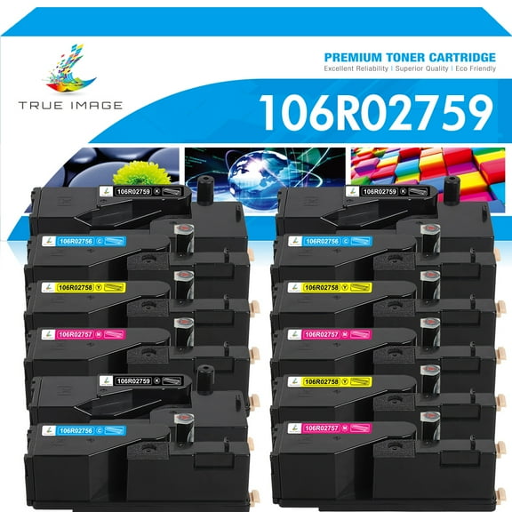 True Image 12-Pack Compatible Toner Cartridge for Xerox 106R02759 Phaser 6020 6022 WorkCentre 6025 6027 Printer Ink (3*Black,3*Cyan,3*Magenta,3*Yellow)