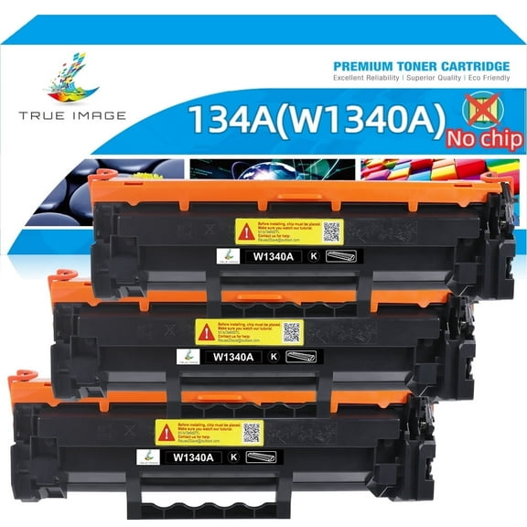 True Image 134A Toner NO CHIP Compatible Toner Cartridge Compatible for HP 134A W1340A W1340X 134X LaserJet M209dw Laserjet MFP M234dw M234sdn M234sdw Printer(Black 3-Pack)