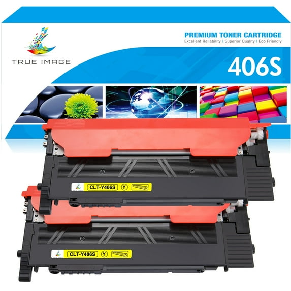 True Image 2-Pack Compatible Toner Cartridge for Samsung CLT-Y406S 406S Work with CLP-360 CLX-3300 CLX-3305FW CLX-3306W CLX-3306FN Xpress C460W C410W Printer (Yellow)
