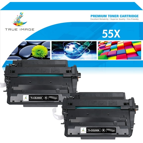 True Image 2-Pack Compatible Toner Cartridge for HP CE255X 55X LaserJet P3015 P3011 P3016 MFCP M525dn M525c M521dn M521dw Printer (Black)