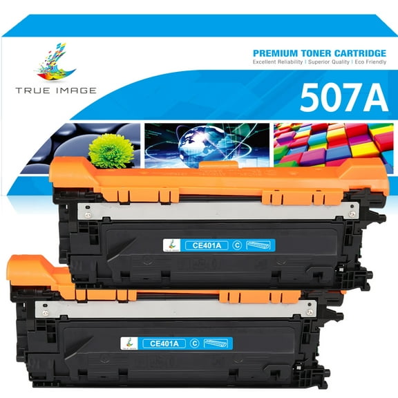 True Image 2-Pack Compatible Toner Cartridge for HP CE401A 507A Work with Enterprise 500 color M551dn M551xh MFP M575dn M575F M570dn Printer (Cyan)