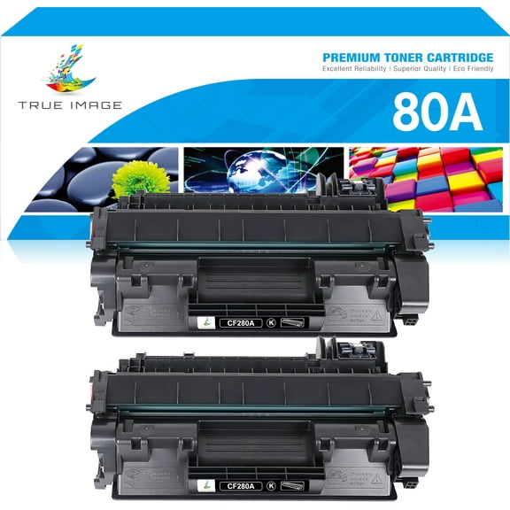 True Image 2-Pack Compatible Toner Cartridge for HP CF280A 80A LaserJet 400 M401A M401DN M401DW MFP M425DN M425DW Printer (Black)