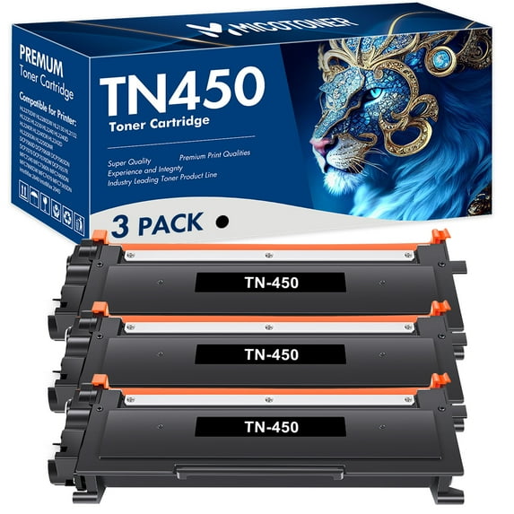 True Image 3-Pack Compatible Toner Cartridge Replacement for Brother TN-450 TN450 High Yield works with Brother HL-2220 2230 2240 2270 MFC-7360 7460DN 7860DW DCP-7060 7070DW(Black 2,600 Pages)