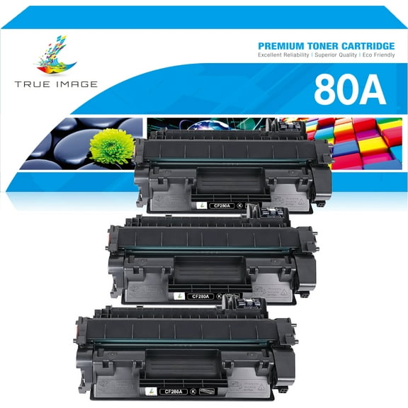 True Image 3-Pack Compatible Toner Cartridge for HP CF280A 80A LaserJet Pro M401a M401dn M401dw M401dne MFP M425dn M425dw Printer (Black)