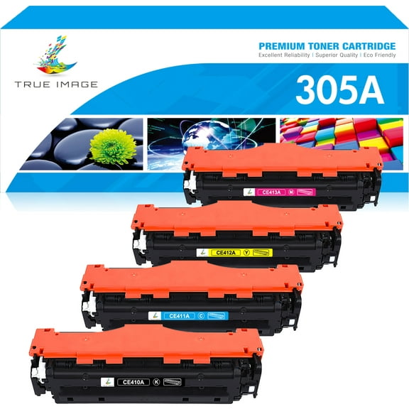 True Image 4-Pack Compatible Toner Cartridge for HP CE410A 305A Work with Pro 400 Color M451 MFP M475 CP2025 CM2320 Printer (Black,Cyan,Magenta,Yellow)