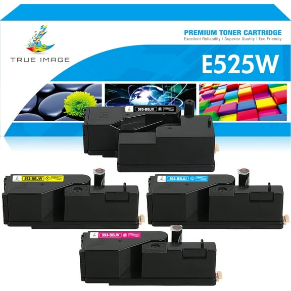 True Image 4-Pack Compatible Toner Cartridge for Dell 593-BBJX Work with Dell E525W Printer (Black,Cyan,Magenta,Yellow)