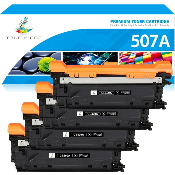 True Image 4-Pack Compatible Toner Cartridge for HP CE400A 507A Work with Enterprise 500 color M551dn M551xh MFP M575dn M575F M570dn Printer (Black)