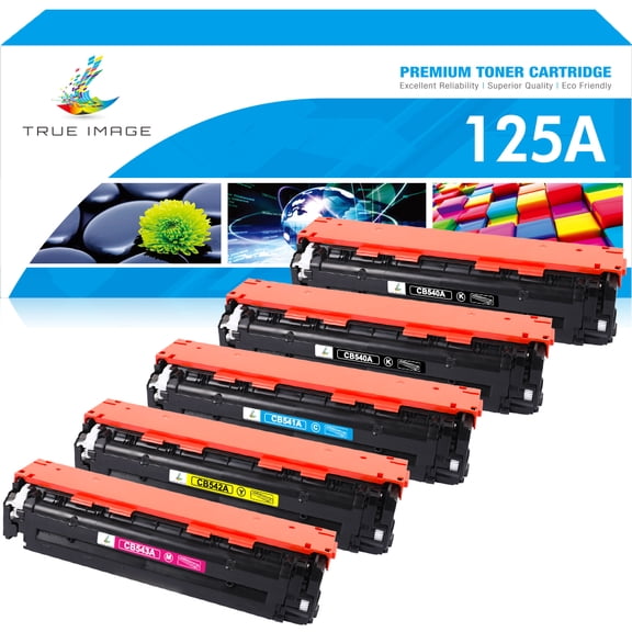 True Image 5-Pack Compatible 125A Toner Cartridge for HP 125A CB540A Work with LaserJet CP1215 CP1515N CP1518NI CM1312NFI Printer (2*Black, Cyan, Magenta, Yellow)