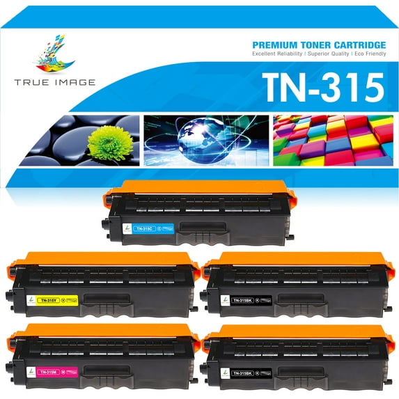 True Image 5-Pack Compatible Toner Cartridge for Brother TN315 TN-315 HL-4150CDN MFC-9560CDW HL-4570CDW MFC-9460CDN MFC-9970CD Printer (2*Black,Cyan,Magenta,Yellow)