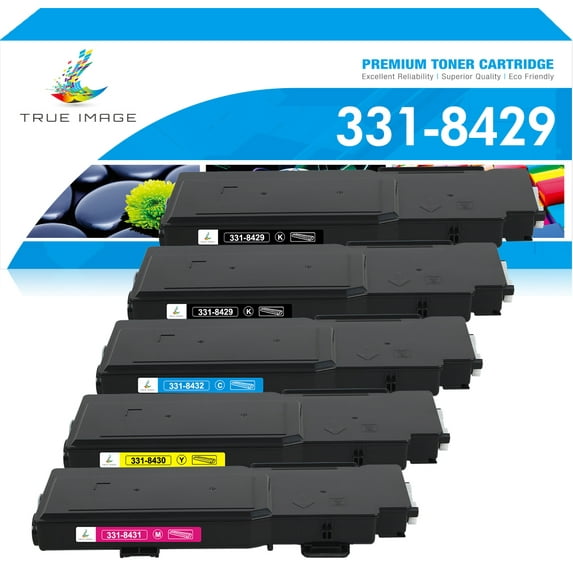 True Image 5-Pack Compatible Toner Cartridge for Dell 331-8429 Work with Dell Color Laser C3760dn C3760n C3760dnf C3765dnf MFP Printer (2*Black,Cyan,Magenta,Yellow)