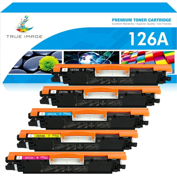 True Image 5-Pack Compatible Toner Cartridge for HP CE310A 126A Work with Pro CP1025 CP1025NW M275 MFP M175A M175NW Printer (2*Black,Cyan,Magenta,Yellow)