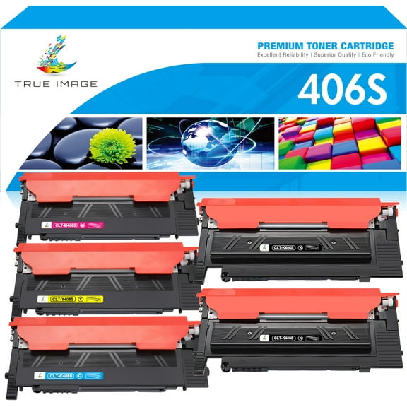 True Image 5-Pack Compatible Toner Cartridge for Samsung CLT-M406S 406S Work with CLP-360 CLX-3300 CLX-3305FW CLX-3306W CLX-3306FN Xpress C460W C410W (2*Black,Cyan,Magenta,Yellow)
