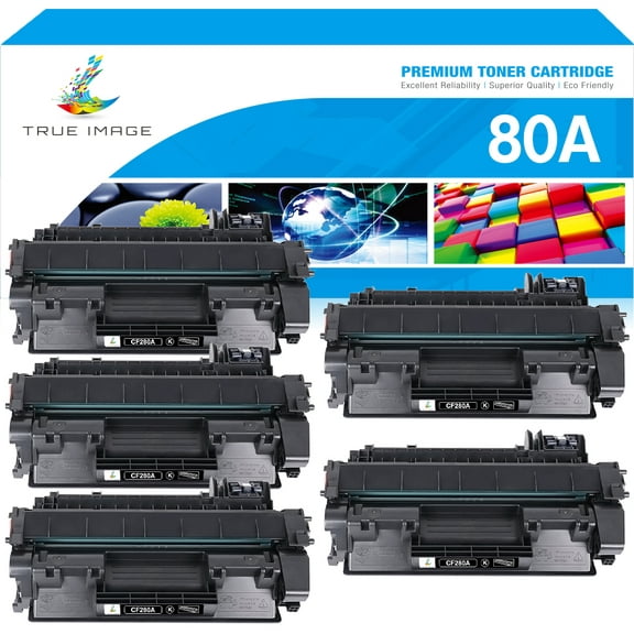 True Image 5-Pack Compatible Toner Cartridge for HP CF280A 80A LaserJet Pro M401a M401dn M401dw M401dne MFP M425dn M425dw Printer (Black)