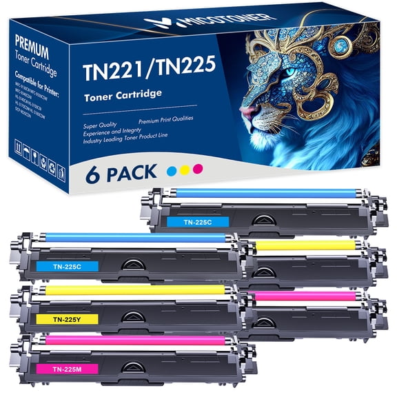 True Image 6-Pack Compatible Toner Cartridge for Brother TN-221 TN-225 TN-225C TN-225M TN-225Y HL-3140CW 3150CDW 3152CDW 3170CDW MFC-9140CDN 9330CDW 9340CDW DCP-9020CDW(2*Cyan,2*Magenta,2*Yellow)
