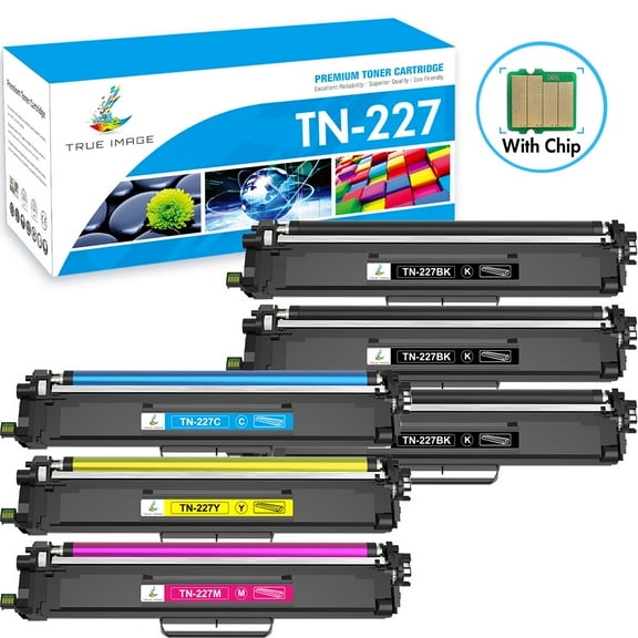 True Image 6-Pack Compatible Toner Cartridge for Brother TN-227BK TN-227 Work with HL-L3210CW HL-L3230CDW HL-L3270CDW MFC-L3710CW MFC-L3750CDW MFC-L3770CDW Printer(3*Black,Cyan,Magenta,Yellow)