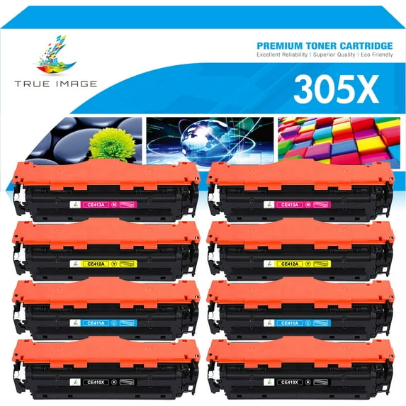 True Image 8-Pack Compatible Toner Cartridge for HP CE410X 305X Work with Pro 400 Color M451 MFP M475 CP2025 CM2320 Printer (2*Black,2*Cyan,2*Magenta,2*Yellow)