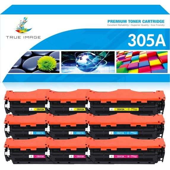 True Image 9-Pack Compatible Toner Cartridge for HP CE412A 305A Work with Pro 400 Color M451 MFP M475 CP2025 CM2320 Printer (3*Cyan,3*Magenta,3*Yellow)