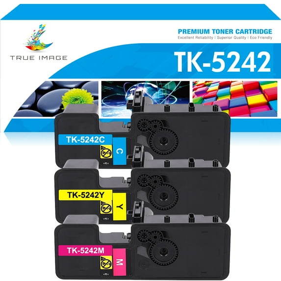 True Image Compatible Toner Cartridge for Kyocera TK-5242K TK-5242C TK-5242M TK-5242Y ECOSYS M5526cdn M5526cdw M5026cdn M5026cdwPrinter Ink(Cyan,Magenta,Yellow 3-Pack)