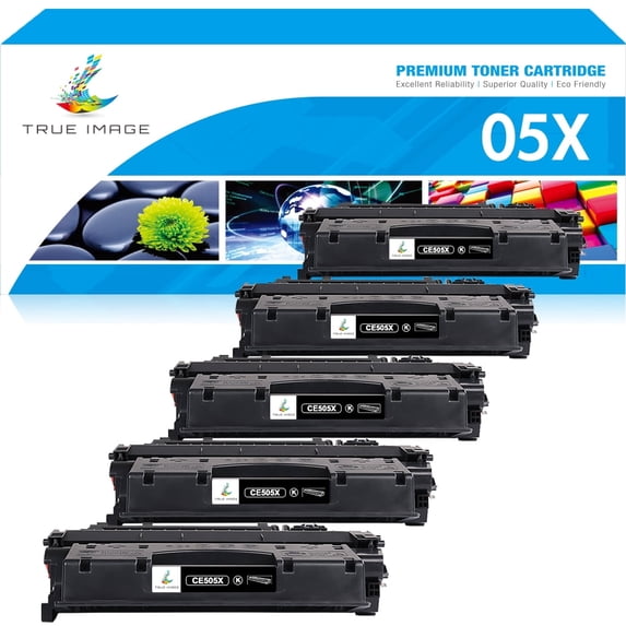 True Image 5-Pack Toner Cartridge for CE505X 05X Work with Laserjet 2053 2054 2055 2056 2057 P2050 P2055 P2055d P2055dn P2055x Printer Ink(Black)