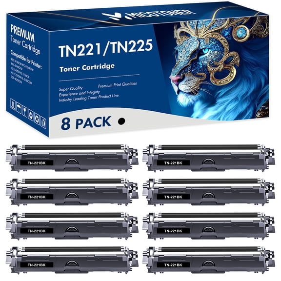 True Image Compatible Toner Cartridge Replacement for Brother TN-221 TN-225BK Work With HL-3140CW 3142CW 3150CDW 3152CDW 3170CDW 3172CDW MFC-9130CW 9140CDN 9330CDW 9340CDW DCP-9020CDW(Black 8-Pack)