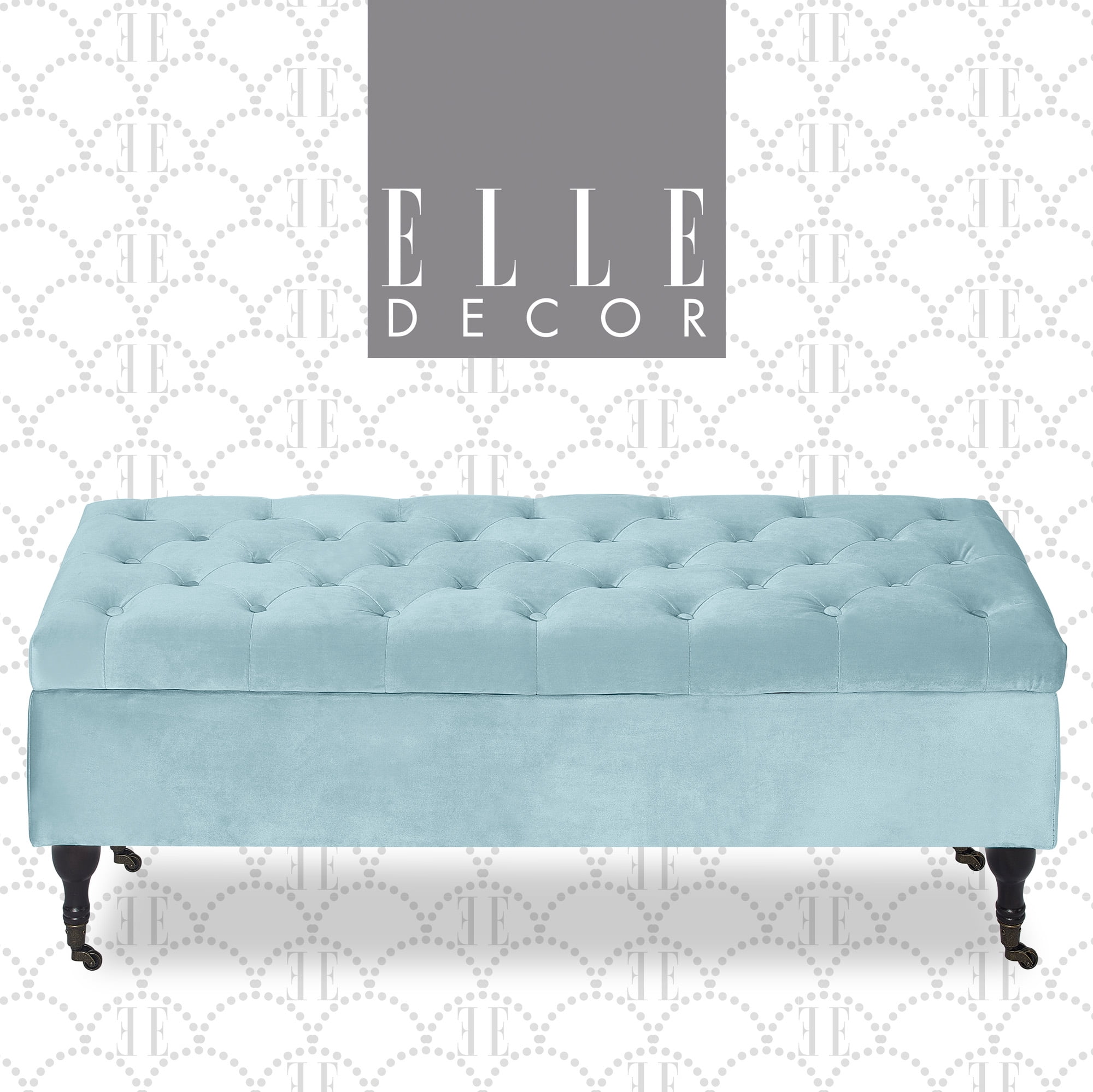Elle Decor Collette Tufted Storage Bench, Vintage Blue Velvet