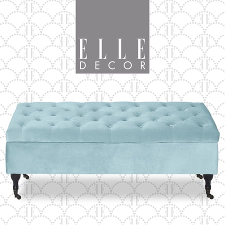 Elle Decor Collette Tufted Storage Bench, Vintage Blue Velvet
