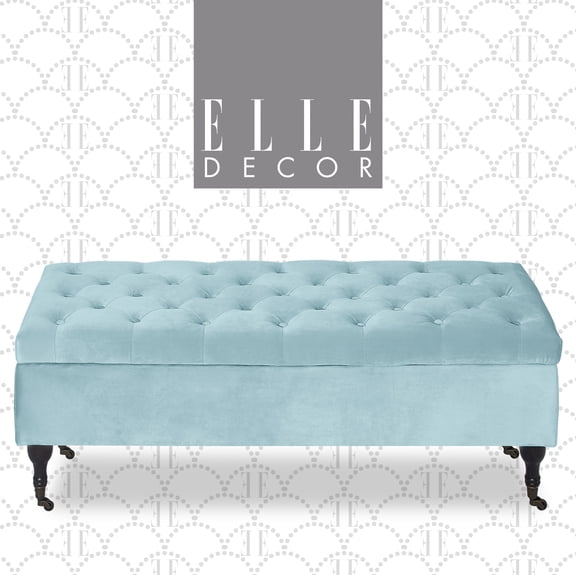 Elle Decor Collette Tufted Storage Bench, Vintage Blue Velvet
