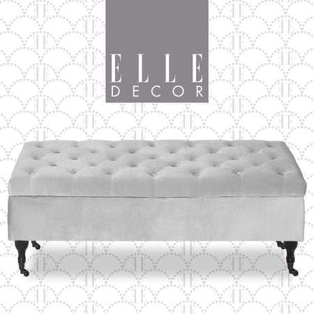 Elle Decor Collette Tufted Storage Bench, Pearl Grey Velvet