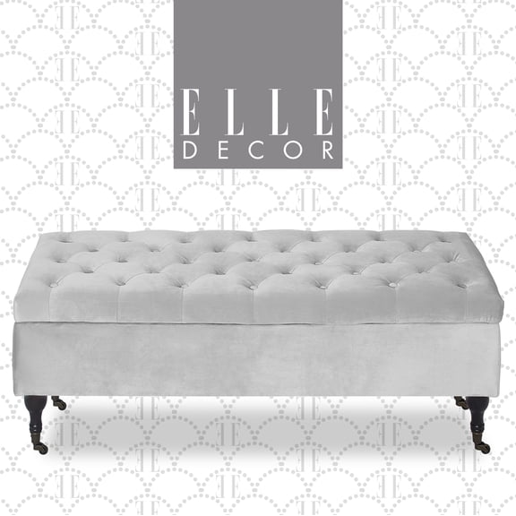 Elle Decor Collette Tufted Storage Bench, Pearl Grey Velvet