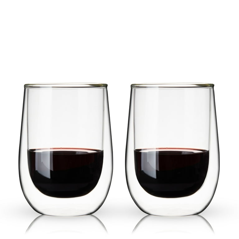 Eparé Stemless Wine Glasses - Set of 4 Insulated Double-Walled Drinking Glassware - White & Red Wine Glasses