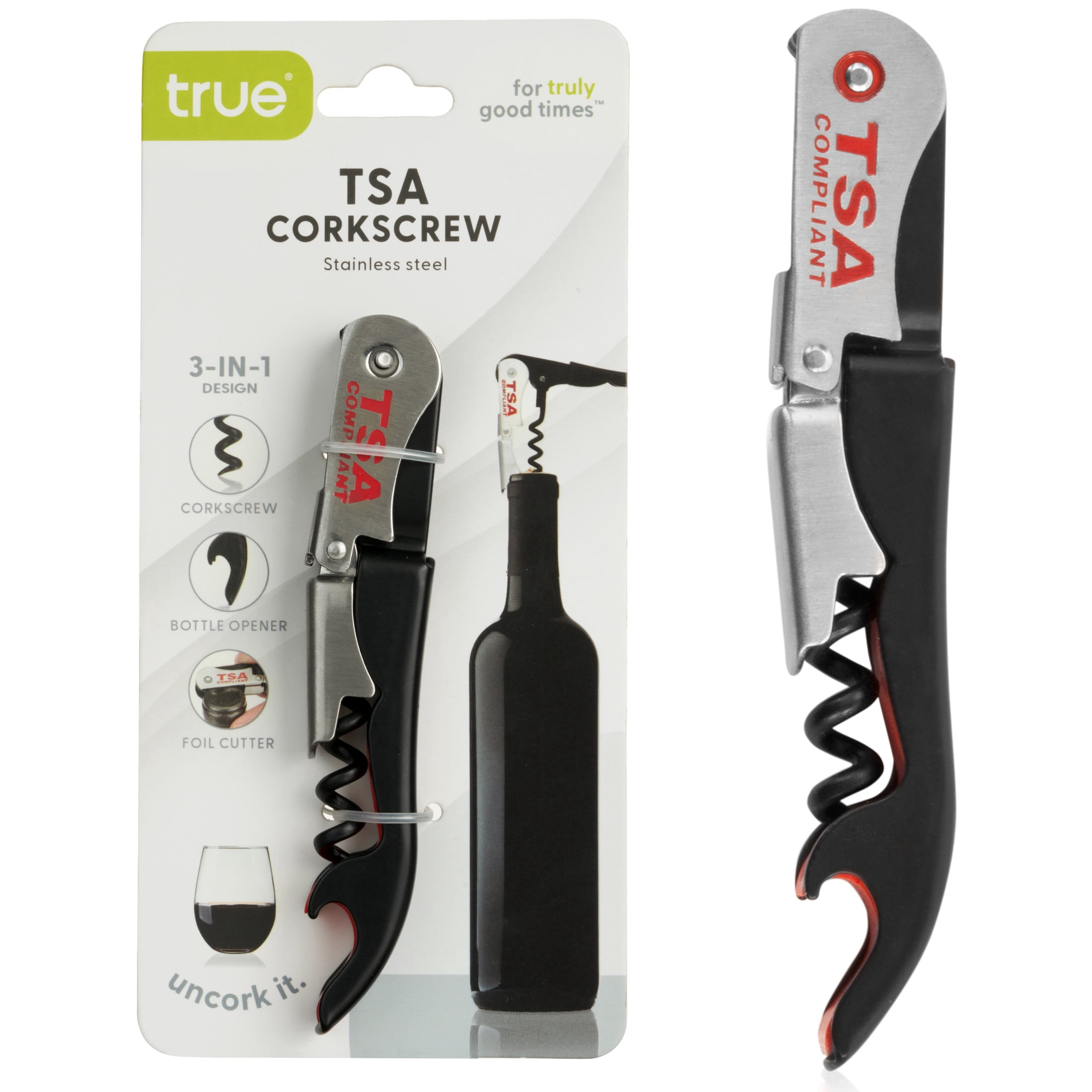 True, Double Hinged TSA Compliant Corkscrew, Corkscrew - Walmart.com