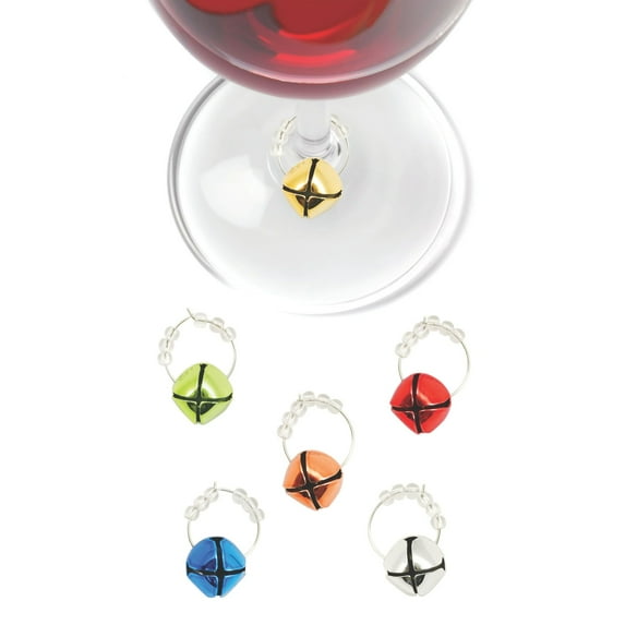 True Jingle Holiday Wine Charms, Outdoor Party Glass Drink Markers Set of 6