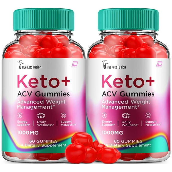 True Keto Fusion ACV Gummies Supplement - TrueKeto Fusion ACV Gummy Apple Cider Vinegar 1000MG, 2 Pack, 120 Gummies