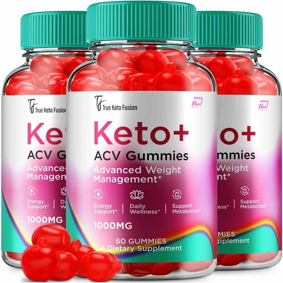 True Keto Fusion ACV Gummies Supplement - TrueKeto Fusion ACV Gummy Apple Cider Vinegar 1000MG, 3 Pack, 180 Gummies